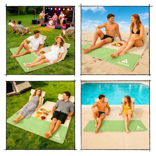 Beach Mat Lounge Chair 2-Person Foldable, Lightweight Lounge Mat with Back Support,600D Oxford 49"x49" Widen Beach Seat Storage Bag for Holidays Garden Camping Swimmingpool (Khaki & Green) - color: Khaki & Green