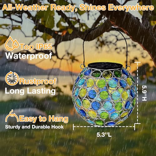 Uspring Crystal Mosaic Solar Lanterns Outdoor Waterproof Decorative Hanging Solar Lights for Outside, Gifts for Women Mom Grandma Garden Decor for Patio Backyard Porch Pathway Lawn Walkway, Blue - style: Mosaic Blue