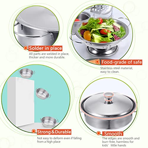 Cookware Pots and Pans Play Set with Cooking Mini Stainless-Steel Kitchen Cooking Utensils Toys,Pretend Toys for Kids, Educational＆Development Toy Kitchen Playset Accessories for Kids