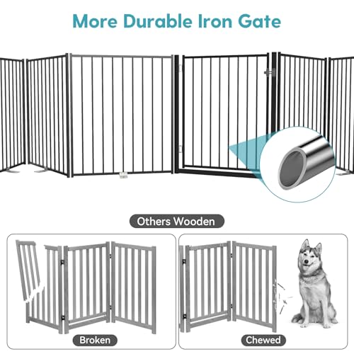 No Pawblems Free Standing Dog Gate with Door, 30'' Tall Foldable Dog Fence for Indoor & Outdoor, Up to 156 Inch Extra Wide Christmas Tree Fences for Dogs, Toddler(Black, 6 Panels) - color: Black, size: Up to 156" W, 6 Panels