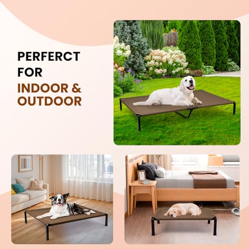 Heeyoo Elevated Dog Bed, Cooling Raised Pet Cot with Chew Proof Mesh Fabric and Steel Frame, Portable Dog Cot Bed with No-Slip Rubber Feet, 42 in - color: Brown, size: 42"L x 30"W x 8"H