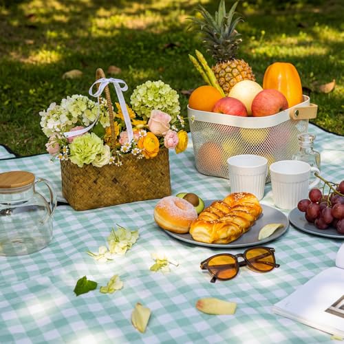 80" x 100" Extra Large Picnic Blankets Beach Mat Sandproof Waterproof Foldable Oxford Blanket Beach Mat Picnic Stuff for Family Camping Hiking Party Park Grass (Green and White,Plaid) - color: Green and White, style: Plaid