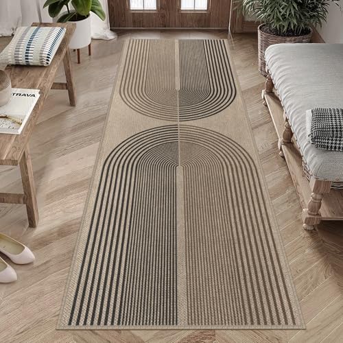 Rugalia Easy Jute Rainbow Runner Rug, 2.6x8 Washable Rugs Runner for Hallway Non-Slip Boho Farmhouse Kitchen Runner Rug, Modern Abstract Indoor Outdoor Carpet for Porch Laundry Entryway - color: Nature Rainbow, size: 2.6' x 8' (Runner)