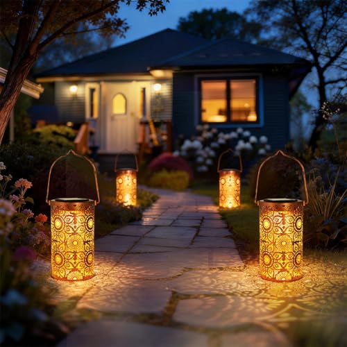 DIBIEECN Mothers Day Gifts for Mom, Birthday Gifts Grandma Ladies Solar Lanterns Outdoor Hanging Hollowed-Out Metal Waterproof LED Garden Decor Outside for Patio Yard Porch, Sunflower, 1 Pack - style: Sunflower