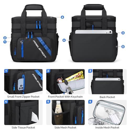 Maelstrom Lunch Box, 20L Insulated Lunch Bag for Men Women, Expandable Double Deck Leakproof Cooler Bag with 6 Pockets, Reusable Lunch Tote Bag for Work, Picnic, Travel, Black - color: Black