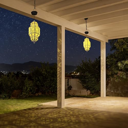 18 Inch High Large Hanging Solar Lights Outdoor Garden Decor, Decorative Waterproof Plastic Moroccan Solar Lantern Lamp, Outside Decorations for Patio Yard Porch Decor, Gardening Gifts for Women Mom - color: Warm White, size: 1pack