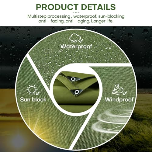 10 x 12ft Tarps Heavy Duty Thick Waterproof, Poly Canopy Army Green Tent Shelter Cover, 16 Oz Tarpaulin Shade, Rip and Tear Proof, UV Resistant Tarpaulin with Grommets and Reinforced Edges - color: Army Green, size: 10 x 12ft