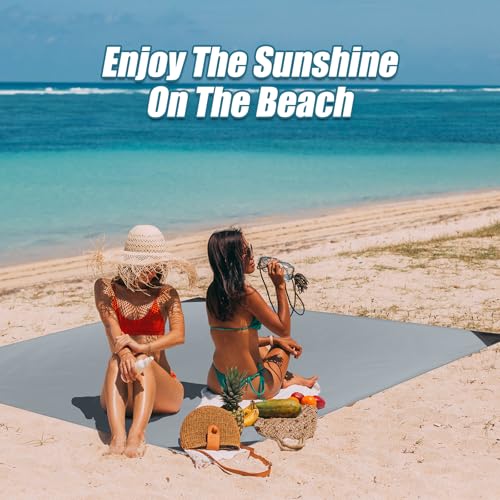 Odoland Pocket Blanket Picnic Blanket, 71" x 63" SandProof Waterproof Outdoor Beach Blanket with Portable Bag, Foldable Lightweight Sand Free Quick Drying Beach Mat for Hiking Camping Travel,Grey - color: Gray, size: 63" x 71"(2-4 People)