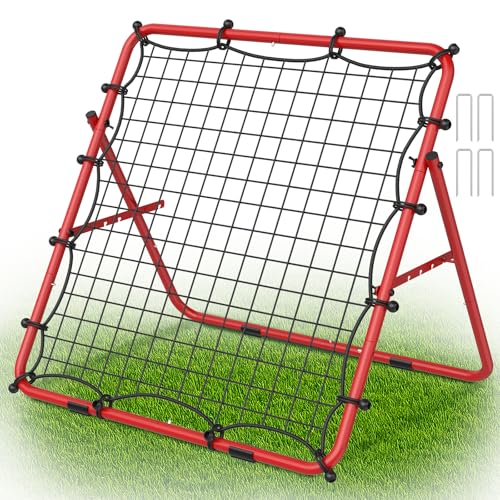 LIANTRAL Baseball Rebounder Net, Adjustable Bounce Back Trainer for Soccer, Volleyball, Softball & Lacrosse, Portable Folding Rebounder for Passing & Shooting Practice, Volleyball Rebound Net - color: Red, size: 2.6FTx2.9FT
