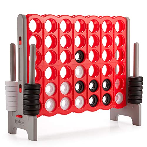 COSTWAY Jumbo 4-to-Score Giant Game Set, 4 in A Row for Kids and Adults, 3.5FT Tall Indoor & Outdoor Game Set with 42 Jumbo Rings & Quick-Release Slider, Perfect for Holiday Party & Family Game - color: Brown