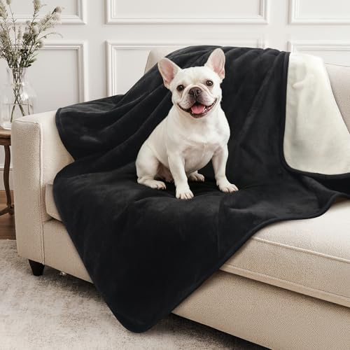 LOOBANI Waterproof Dog Blanket: Spill-Proof Puppy Blankets for Small Medium Dogs Washable, Reversible Soft Flannel Pet Throw for Dog Bed, Crate, Couch Sofa Cover, Travel, 30" x 40", Black & Beige - color: Black+beige, size: 30" x 40"