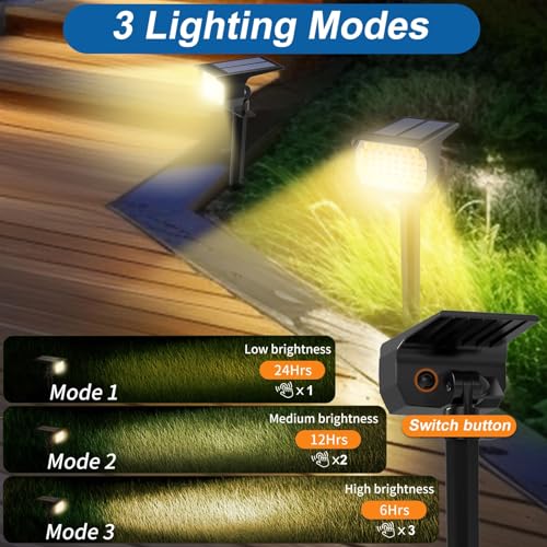 WENATY Solar Spot Lights Outdoor Waterproof IP65, 12 Pack Landscape Spotlights with 46 LEDs, 3 Modes Auto On/Off Solar Powered Flood Lights for Outside Pathway, Yard, Garden, Walkway (Warm White) - color: Warm White, size: 12 Pack