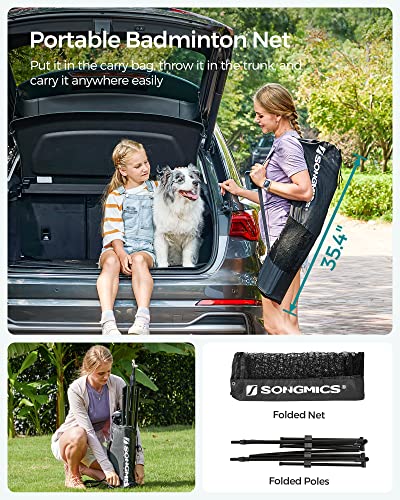 SONGMICS Badminton Net, Height Adjustable Volleyball Net, Pickleball Net for Junior Tennis, Kids, Indoor Outdoor Court, Foldable Nylon Net with Poles 10ft/13ft/16.5ft Wide - color: Black, size: 16.5FT