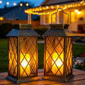 Solar Lanterns Outdoor Waterproof, Flickering Candles Hanging Solar Lights for Outside Garden Patio Wall Porch Decorative, Lamp with Upgraded Solar Panel, Tempered Glass & Clip, Bronze 2 Pack - style: Bronze*2, 4.2*4.2*8.7in