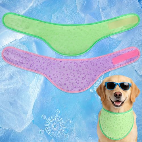 EXPAWLORER Dog Cooling Bandana - 2 Pack Instant Cooling Dog Bandanas, Chill Out Pet Cool Scarf Summer Essentials Ice Neck Cooler Wrap, Prevent Sunstroke for Small Medium Large Dogs, Purple Green XL - color: Purple & Green, size: X-Large