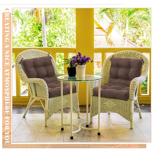 Marsui 4 Pcs Outdoor Indoor High Back Chair Cushions Patio Furniture Tufted Pillow with Ties Water-Resistant Replacement Outdoor Rocking Chair Cushions, 42 x 21 Inches (Brown,Solid Color) - color: Brown, size: Solid Color