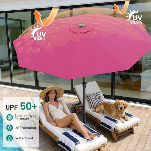 AreShark 10 FT Outdoor Patio Umbrella, Patio Table Umbrella with Push Button Tilt and Crank, Outdoor Patio Umbrellas with 8 Fiberglass Ribs, Patio Umbrellas for Market, Garden, Pool (Rose Pink) - color: Rose Pink