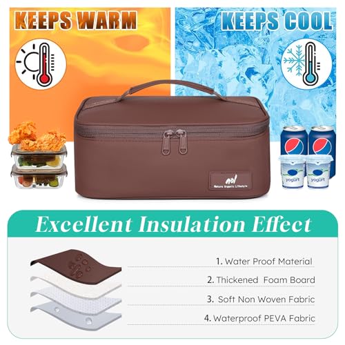 NOL Natural Organic Lifestyle Insulated Lunch Bag for Adults – Compact Cooler Lunch Box with Food-Grade Lining, Waterproof Lunch Bag for Work, Travel | Portable Thermal Meal Tote with Handle, Coffee - color: Coffee, size: Small (4.5 Liters)
