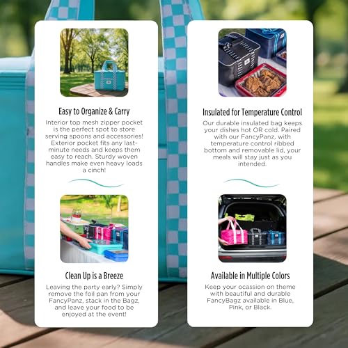 Fancy Panz - Aqua Insulated Casserole Carrier Bag - Insulated Thermal Bags for Hot & Cold Food Holds 2 Standard Size Fancy Panz - 2 Pockets - Food Container - Hosting Essentials - color: Aqua