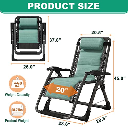 LILYPELLE Zero Gravity Chair, Premium Lawn Recliner Folding Portable Chaise Lounge with Detachable Headrest and Cup Holder, Reclining Patio Lounger Chair - color: Cool Green, style: Zero Gravity Chair
