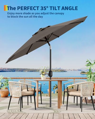 GarveeLife Outdoor Patio Umbrella, Table Market Umbrella with Push Button Tilt and Crank, 8 Sturdy Ribs UV Protection Waterproof for Garden, Deck, Backyard, Pool - color: Taupe, size: 9ft