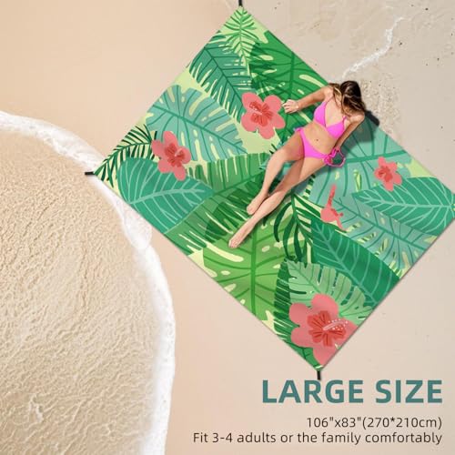 DPWCVM Beach Blanket Waterproof Sandproof Large Beach Mat 83" X 106" for 3-5 Adults Sand Free Mat Quick Drying,Lightweight & Durable with 4 Stakes & 4 Corner Pockets for Beach Camping .(Green) - color: Green, size: 83" X 106"