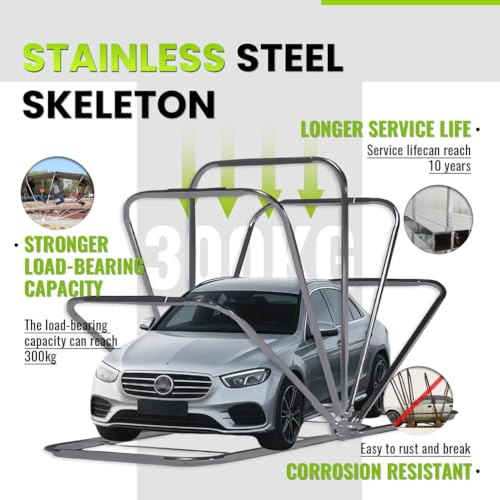 Heavy Duty Carport, 18×8.2×7.5FT Stainless Steel Retractable Garage, Folding All Weather Proof Car Port, for Car, Boat, Car Canopy with All-Season Tarp