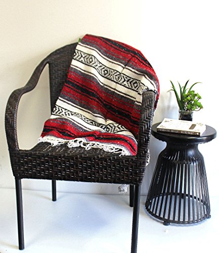 Del Mex Classic Mexican Blanket, Large Authentic Woven Falsa Throw (70"x50"), Artisan Southwest Décor for Beach, Yoga, Outdoors (Red) - color: Red