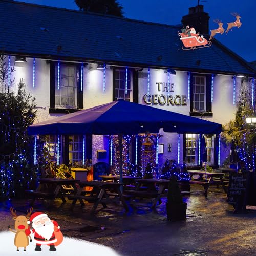 JMEXSUSS 2 Pack Solar Meteor Shower Lights, Blue Meteor Cascading Rain Lights, Waterproof for Tree/Garden Party Christmas Decor - 16 Tubes, 288 LED - color: Blue, size: 2*144LED