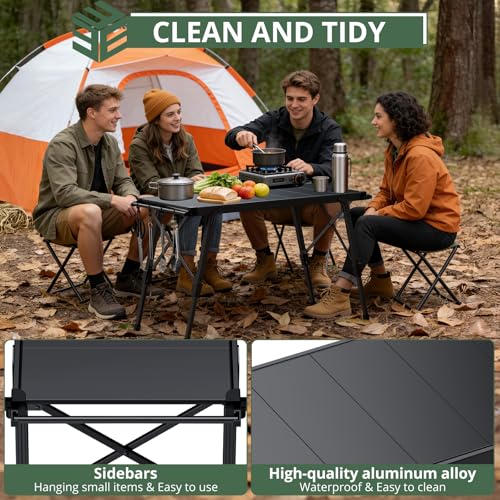 EYPINS IGT Camping Table Foldable - 3ft Modular Folding Table Adjustable Height, with Side Hanging Rails,Aluminum Lightweight Small Portable Camping Tables for Outdoor Cooking,Camping,BBQ - color: Black, size: 34.7x21.6x15 Inch