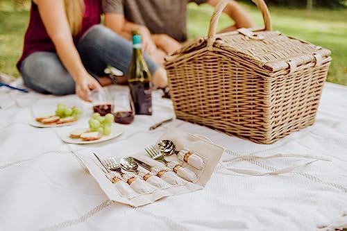 Picnic TIME Piccadilly Picnic Basket for 2, Romantic Vintage English-Style Wooden Basket, Complete Deluxe Service for Two with Fully-Lined Interior and Double-lid Design, (Natural Canvas) - color: Natural Canvas