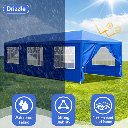 10x30ft Outdoor Party Tent,Waterproof Canopy Patio Wedding Gazebo,Commercial Heavy Duty Large Party Tents,Folding Gazebo Canopy Tent,with 8 Removable Sidewalls,for Yard Event Deck Parties (Blue)
