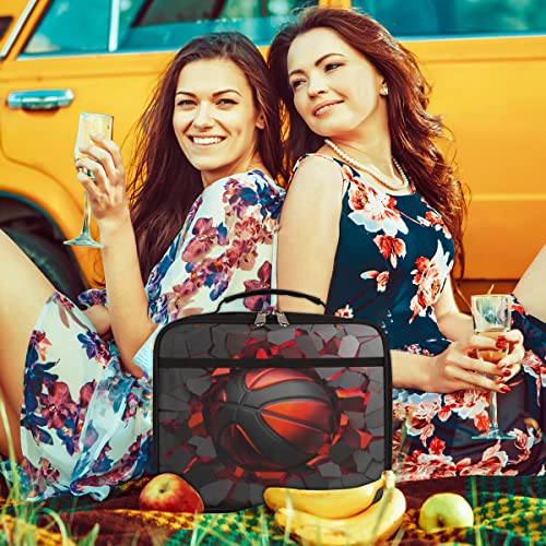 Kids Lunch Box for Boys Girls Black Red Sport Basketball Insulated Lunch Bag Reusable Small Cooler Bag Meal Containers Tote Kit for School Travel Women Men - color: red black basketball