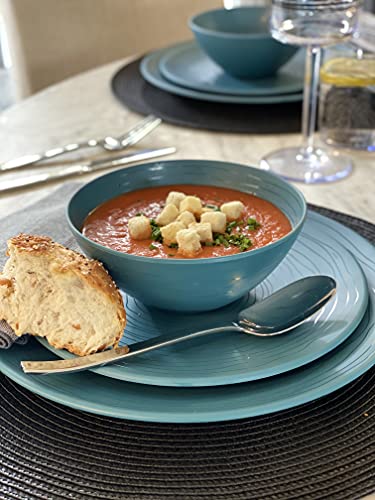 Bzyoo 12 Piece Melamine Dinnerware Set - Durable, Dishwasher Safe Plates and Bowls - Casual Dining, Parties, Blue Dish Set Organica Blue Collection - color: Organica Blue