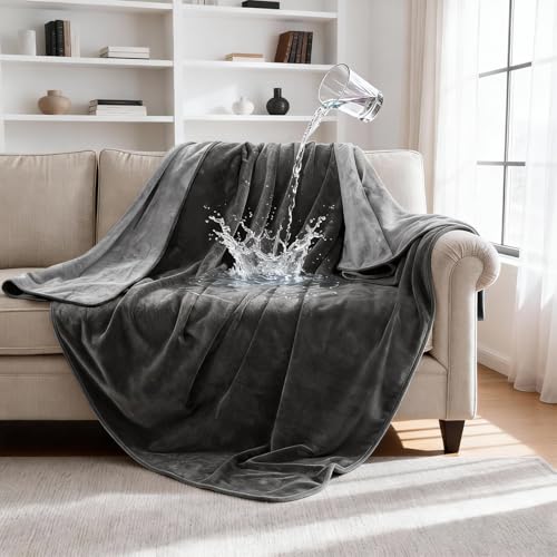 gogobunny Waterproof Blanket for Dogs and Cats, Reversible Flannel Double-Sided Furniture Protector for Couch Sofa Bed Against Spills & Pet Fur (50" x 60", Dark Grey/Light Grey) - color: Dark Grey/Light Grey, size: 50" x 60"