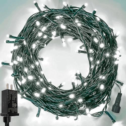 Upgraded 33 FT 100 LED Christmas Lights Outdoor Indoor, Extendable Waterproof White String Lights with Memory Function & Timer & 8 Modes Green Wire for Xmas Tree Holiday Party Garden Decor(Cool White) - color: Cool White, size: 100LED