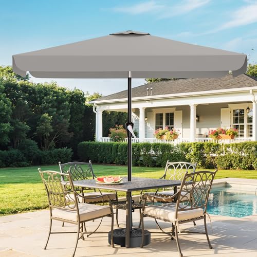 AreShark 6.5 x 10 FT Rectangular Valance Patio Umbrella, Outdoor Umbrella with Tilt and Crank, Market Table Umbrellas W/ 6 Ribs UV Protection for Garden, Deck, Backyard and Pool, Foggy Gray - color: Foggy Gray, size: 6.5x10 FT