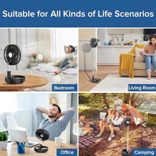 Belife X8 Portable Fan, 7200mAh Battery Powered Rechargeable, Oscillating USB Desk Floor Fan with Remote, Foldable Telescopic Fan for Home Bedroom Sleeping Office Camping Travel, 7.7" (Black) - color: Black, style: Oscillating