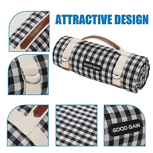 Picnic Outdoor Blankets Waterproof Extra Large - Beach Mat Sand Free Foldable with Carry Strap | Portable Camping Blanket | Park Blanket for Grass Park, Hiking, Travel, Concerts, Indoor (Black) - color: Black