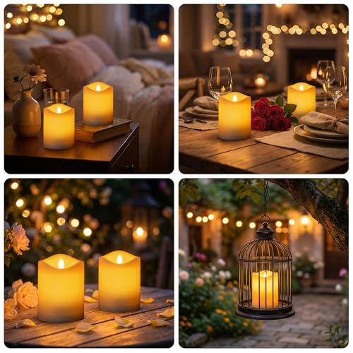 Livinlarge Solar Candles Outdoor Waterproof, 3"x4" Rechargeable Solar Powered Flameless Flickering LED Pillar Candle for Patio Yard Deck Window Table Decor, Holiday Gifts for Mom and Wife, 6pcs - color: D3"xH4", 6 PCS