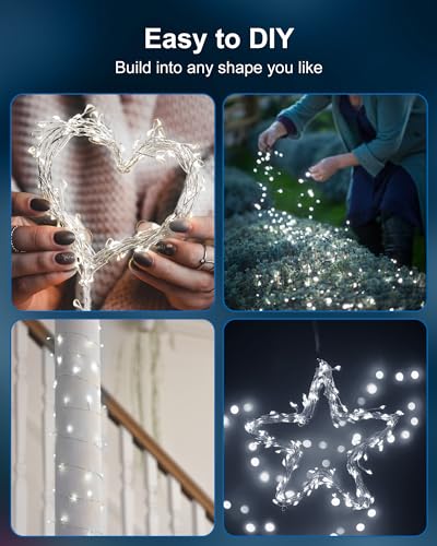 Fairy Lights Battery Operated, Firecracker String Lights Waterproof Silver Wire 5 Feet 60 Led Cluster Starry Lights for DIY Wreath Home Wedding Party Bedroom Mason Jar Holiday Christmas, Pure White - color: Pure White