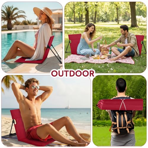 Jetec Foldable Floor Backrest Chair Portable Camping Chair with Storage Bag Light Weight Lazy Seat for Indoor Outdoor Bed Ground Park Lawn Concerts Beach Hiking - color: Red, size: Regular