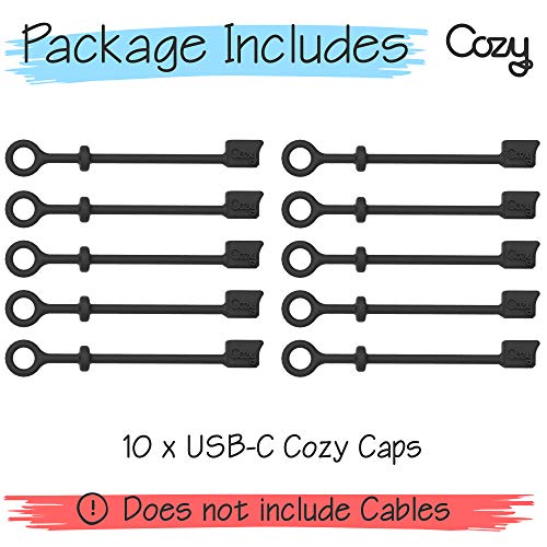 Cozy USB Caps for USB-C Cables with Dust Protection, Tether, Protects During Travel, Portable, Designed by Cozy (USB-C - Black - 10 Pack) - color: USB-C - Black - 10 Pack