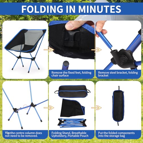 Ultralight Camping Chair, Foldable Portable Camping Chair with Breathable Nylon Mesh, Compact Design & Carry Bag for Hiking, Backpacking, Beach, Concerts (Black&Blue) - color: Black&blue