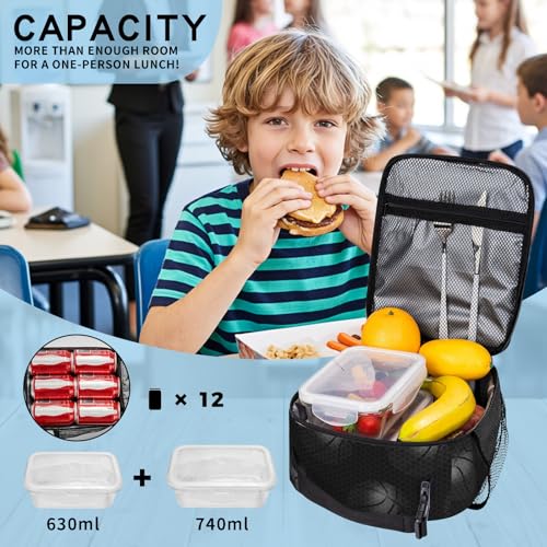 Kids Lunch Box For School Insulated Basketball Lunchbox Reusable Portable Sports Ball Basketball Lunch Bag With Adjustable Shoulder Strap For Boys Girls School Picnic Hiking Work Lunchboxes - color: basketball