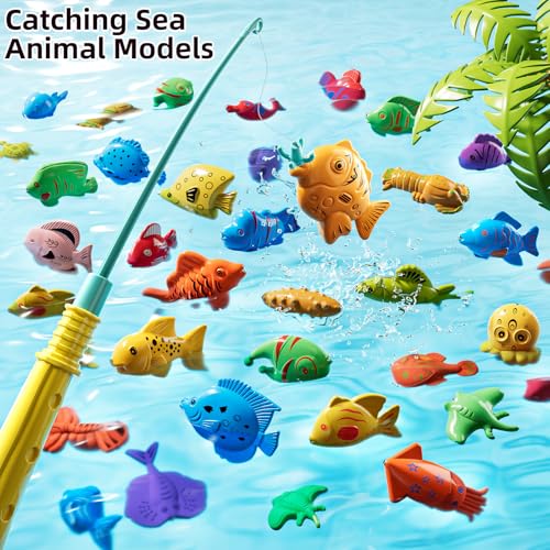 JUKUDAHU Magnet Fishing Game for Kids 3 4 5 6 7 8 Years Old - Pool Bath Toys for Toddlers, Pole Rod Net, Floating Fish Toys, Outdoor Party Toys for Boys Girls Kids Age 3-8 8-12 Year Old - style: 55 Magnet Fishing Toy