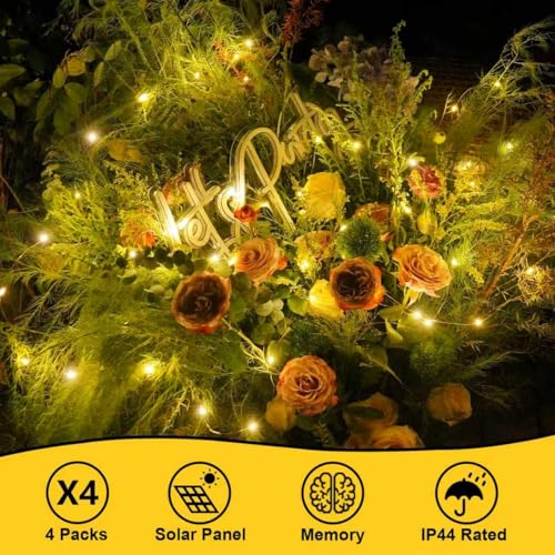 QITONG Solar Fairy Lights, 4 Pack Each 33ft 100 LED Warm White Christmas Light Outdoor Waterproof, 8 Modes Silver Wire Twinkle Mini Lights - color: Warm, size: 4Pack*100LED
