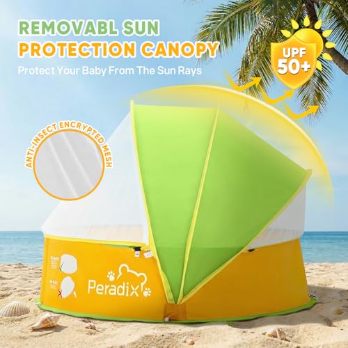 Peradix Paddling Pool for Kids & Pets Infant Ball Pit Tent, Portable Baby Beach Tent, 4-in-1 Pop Up Pool Tent with UV Adjustable Canopy, Indoor/Outdoor Playpen Foldable Toys for Child Summer 2026 - color: Yellow-green