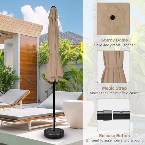 Simple Deluxe 9' Patio Umbrella Outdoor Table Market Yard Umbrella with Push Button Tilt/Crank - color: Tan, size: 9ft 2Pack