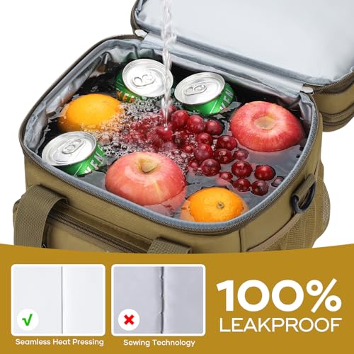 RealCool Lunch Bag, Insulated Lunch Box for Men Women, Double Deck Leakproof Soft Cooler Bag with Adjustable Strap, Reusable Lunchbox for Work, Travel, Camping (Khaki) - color: Khaki